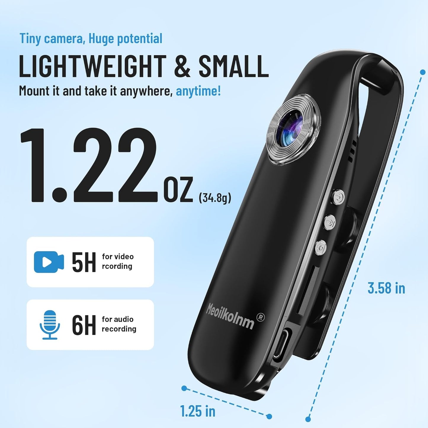 Meoilkolnm mini body camera 1080p with magnetic clip
Meoilkolnm wearable action camera with audio recording
Portable Meoilkolnm GH77 body cam for travel and cycling
Meoilkolnm 64GB pocket-sized action camcorder
Meoilkolnm POV camera for pets, sports, and walking
Compact Meoilkolnm video recorder with loop recording
Meoilkolnm lightweight HD camera for outdoor adventures
Magnetic Meoilkolnm camera mounted on helmet
Meoilkolnm mini cam for desktop and bicycle use
Side view of Meoilkolnm GH77 body cam